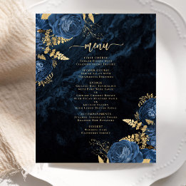 Budget Hochzeitsmenü Navy Blau Gold Blumen