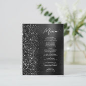 Budget Hochzeitsmenü Schwarz Glam Glitter (Stehend Vorderseite)