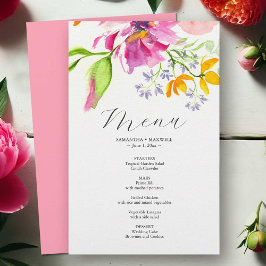 Budget Hochzeitsmenüs Watercolor Pink Florals Flyer