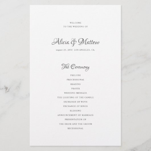 Budget Hochzeitsprogramm für elegante Kalligraphie (Vorne)