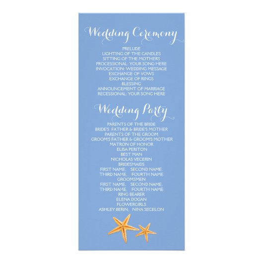 BUDGET Hochzeitsprogramm für Seesterne Werbekarte (Hinten)