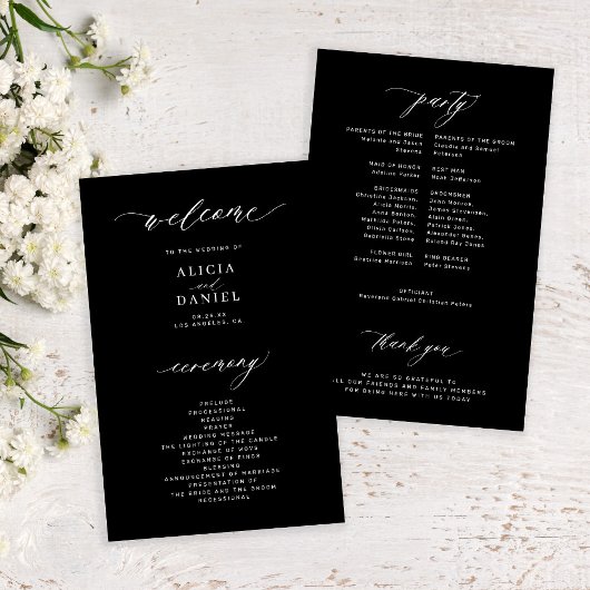 Budget-Hochzeitsprogramm in schwarz-weiß und elega