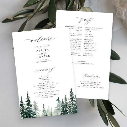 Budget-Hochzeitsprogramm mit Kiefernwald im Gebirg