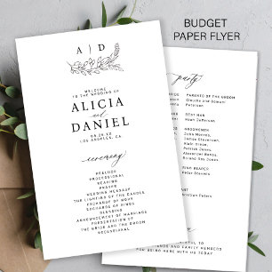 Budget-Hochzeitsprogramm mit schwarz-weißem Monogr Flyer