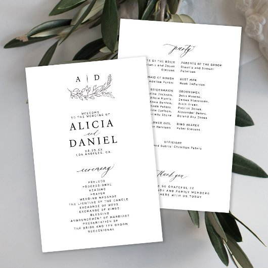 Budget-Hochzeitsprogramm mit schwarzem und weißem