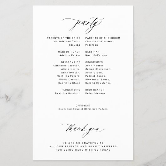 Budget Hochzeitsprogramm Schwarz-weiß elegant (Hinten)