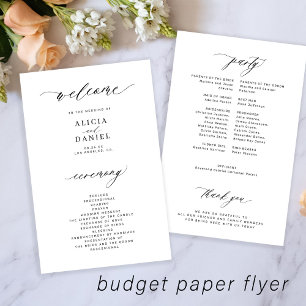 Budget Hochzeitsprogramm Schwarz-weiß elegant