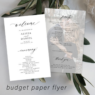 Budget-Hochzeitsprogramm weiß schwarz elegant Foto Flyer
