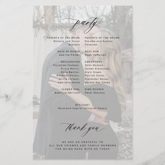 Budget Hochzeitsprogramm Weiß Schwarz Foto (Hinten)