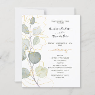 Budget-Hochzeitsprogrammkarte mit Blumenmotiv.