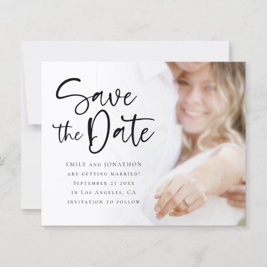 Budget Hochzeitsskript-Foto QR-Code Save the Date (Vorderseite)