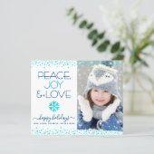 Budget Holiday Foto Turquoise Peace Joy Liebe Card (Stehend Vorderseite)