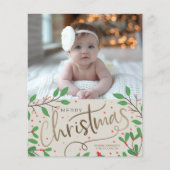 Budget Holly Berries Frohe Weihnachts-Fotokarte (Vorderseite)