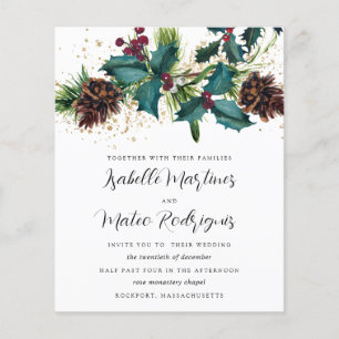 Budget Holly Berries Winter Wedding Einladung