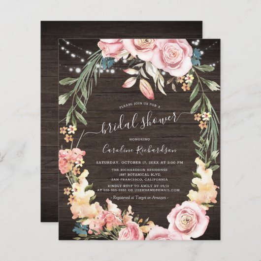 Budget Holz Rustikale Brautparty Flyer (Vorne/Hinten)