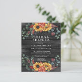 Budget Holz Sonnenblumen Brautdusche Einladung (Stehend Vorderseite)