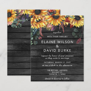 Budget Holz Sonnenblumen Hochzeit Einladung