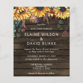 Budget Holz Sonnenblumen Hochzeit Einladung