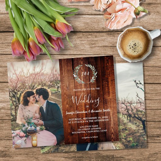 Budget-Holzscheune-Monogramm-Foto-Hochzeitseinladu Flyer