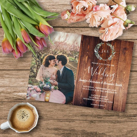 Budget-Holzscheune-Monogramm-Foto-Hochzeitseinladu Flyer