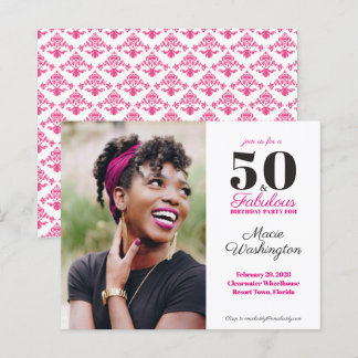 Budget Hot Pink Damask Muster 50. Geburtstag