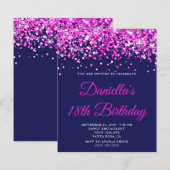 Budget Hot Pink Glitter Navy 18. Geburtstags-Einla (Vorne/Hinten)