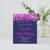 Budget Hot Pink Glitter Navy 18th Birthday Invite (Stehend Vorderseite)