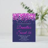 Budget Hot Pink Glitzer Navy Sweet 16 Einladung (Stehend Vorderseite)