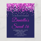 Budget Hot Pink Glitzer Navy Sweet 16 Einladung (Vorderseite)