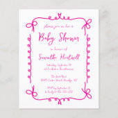 Budget Hot Pink Hand Drawn Girl Baby Dusche laden (Vorderseite)