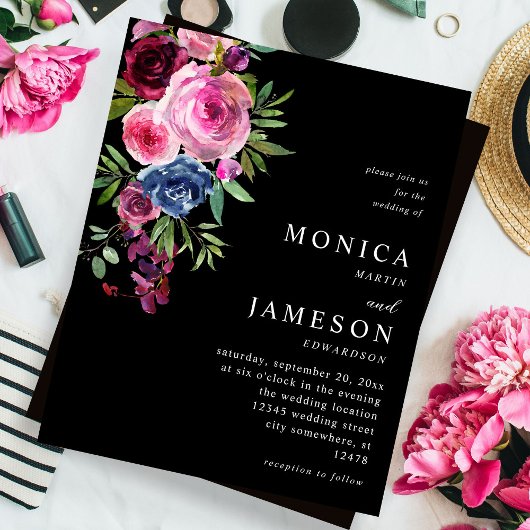 Budget Hot Pink & Navy Blue Floral Hochzeit 3 Blac