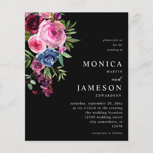 Budget Hot Pink & Navy Blue Floral Hochzeit 3 Blac Flyer (Vorne)