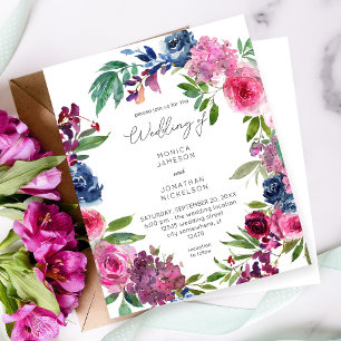Budget Hot Pink & Navy Blue Floral Wedding