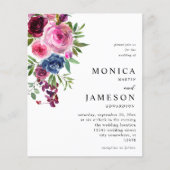 Budget Hot Pink & Navy Blue Floral Wedding 3 Flyer (Vorne)