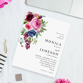 Budget Hot Pink & Navy Blue Floral Wedding 3 Flyer