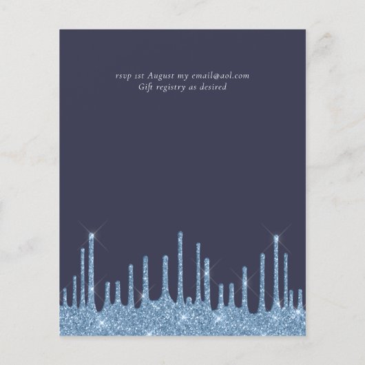 Budget Hübsch Girly BLAUE Glitzer Hochzeit Einladu (Rückseite)