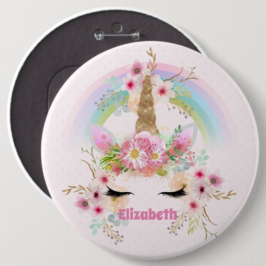 Budget Hübsch Girly Pink Unicorn Blumengift Button (Vorne & Hinten)