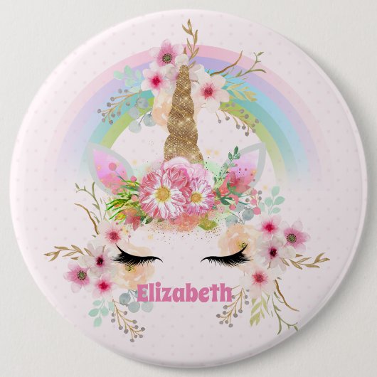 Budget Hübsch Girly Pink Unicorn Blumengift Button (Vorderseite)