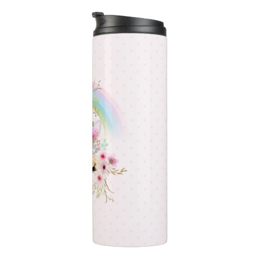 Budget Hübsch Girly Pink Unicorn Blumengift Thermosbecher (Nach rechts gedreht)