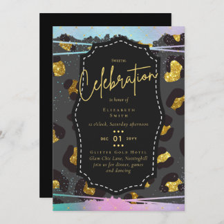 Budget Hübsch Girly Sweet16 Gold Animal Print Inv Einladung