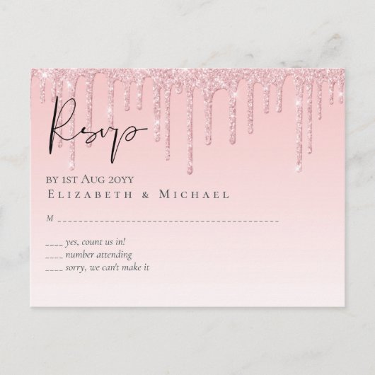 Budget Hübsch Girly Wedding RSVP Glitzer Pink Postkarte (Vorderseite)