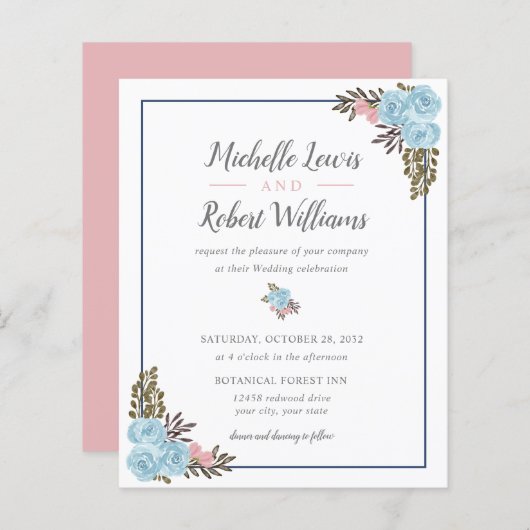 BUDGET Hübsch Navy Blue Pink Blumenhochzeit (Vorne/Hinten)