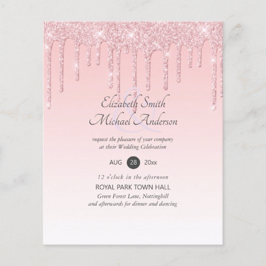 Budget Hübsche Girly Wedding Glitzer Rosa Einladun (Vorderseite)