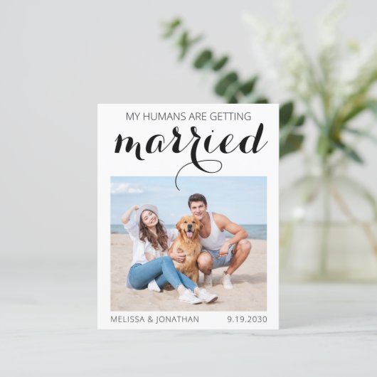 Budget Hunde Hochzeit Foto Save the Date Einladung (Stehend Vorderseite)