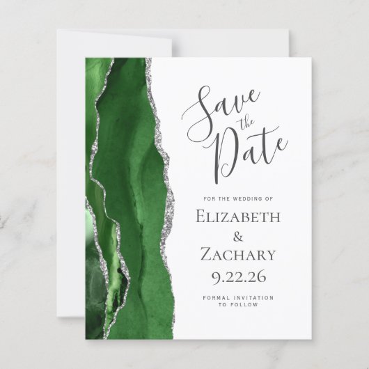 Budget Hunter Green Agate Silver Save the Date (Vorderseite)