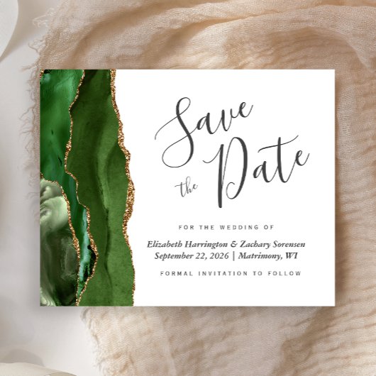 Budget Hunter Green Gold Agate Save the Date