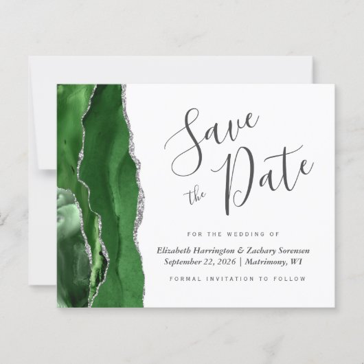 Budget Hunter Green Silver Agate Save the Date (Vorderseite)