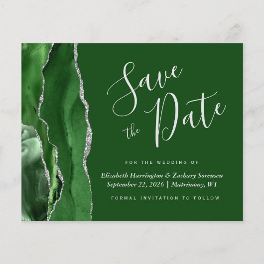 Budget Hunter Green Silver Agate Save the Date (Vorderseite)