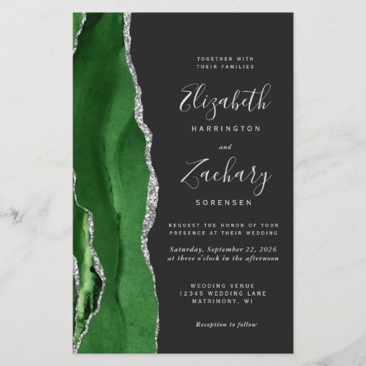 Budget Hunter Green Silver Dark QR Code Wedding (Vorderseite)