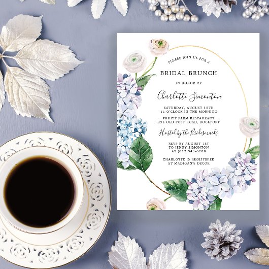 Budget Hydrangea Rose Bridal Brunch Einladung